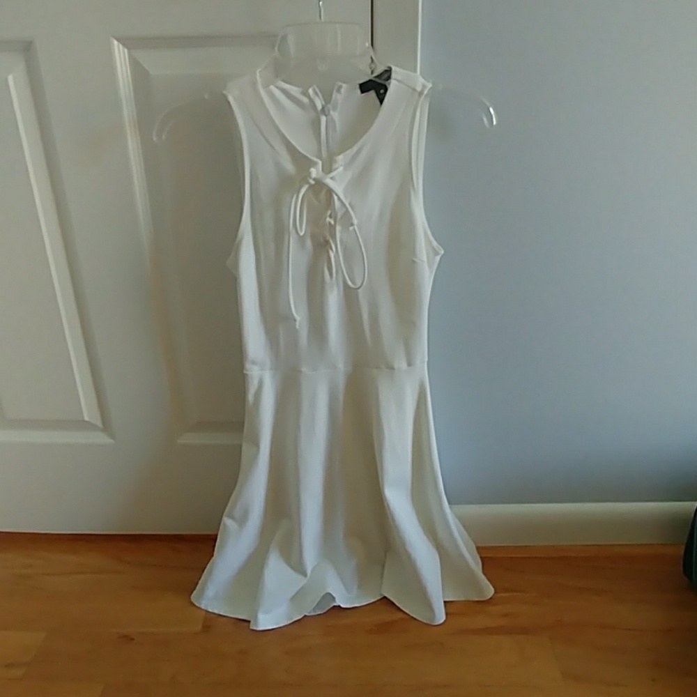 White lace up dress with flare bottom